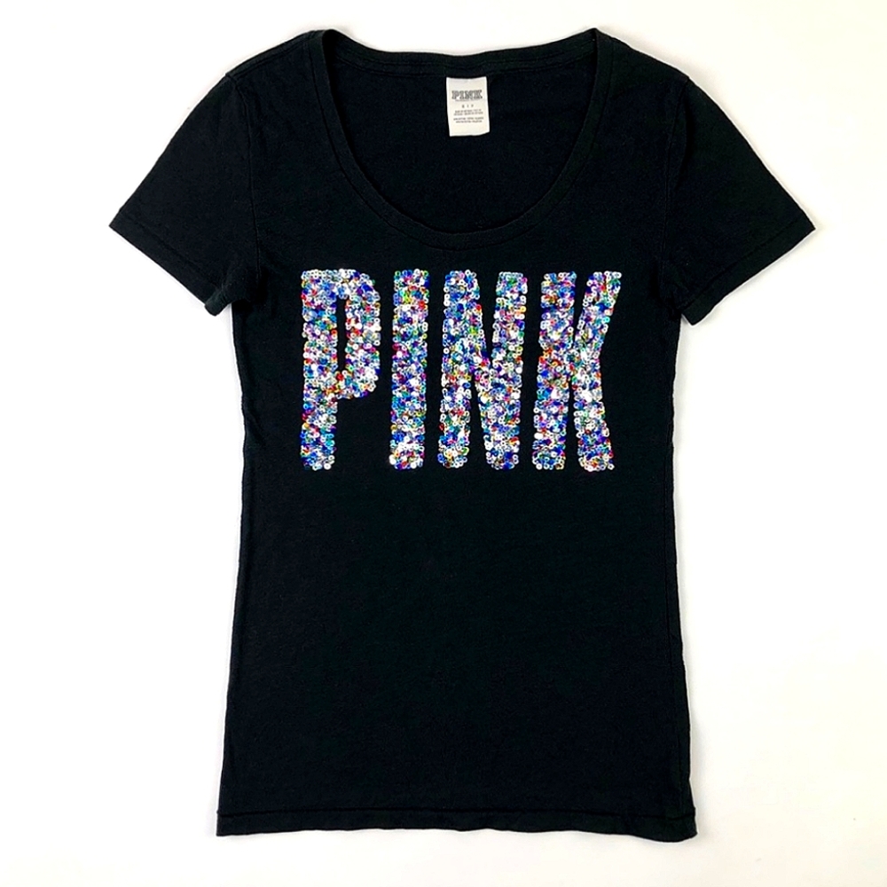 RARE VS PINK sequin logo top